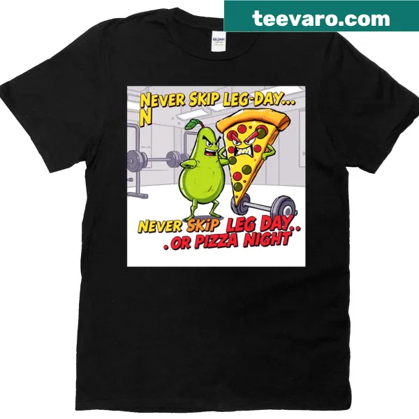 Funny Gym Bro T-shirt with avocado and pizza graphic