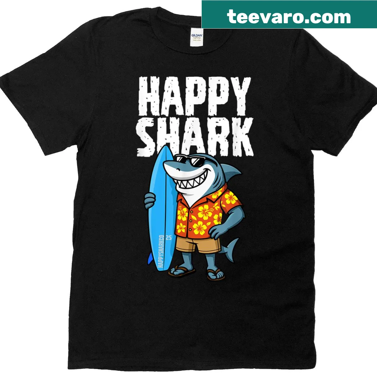 Cheerful shark graphic on a playful t-shirt for kids — on a men's t-shirt