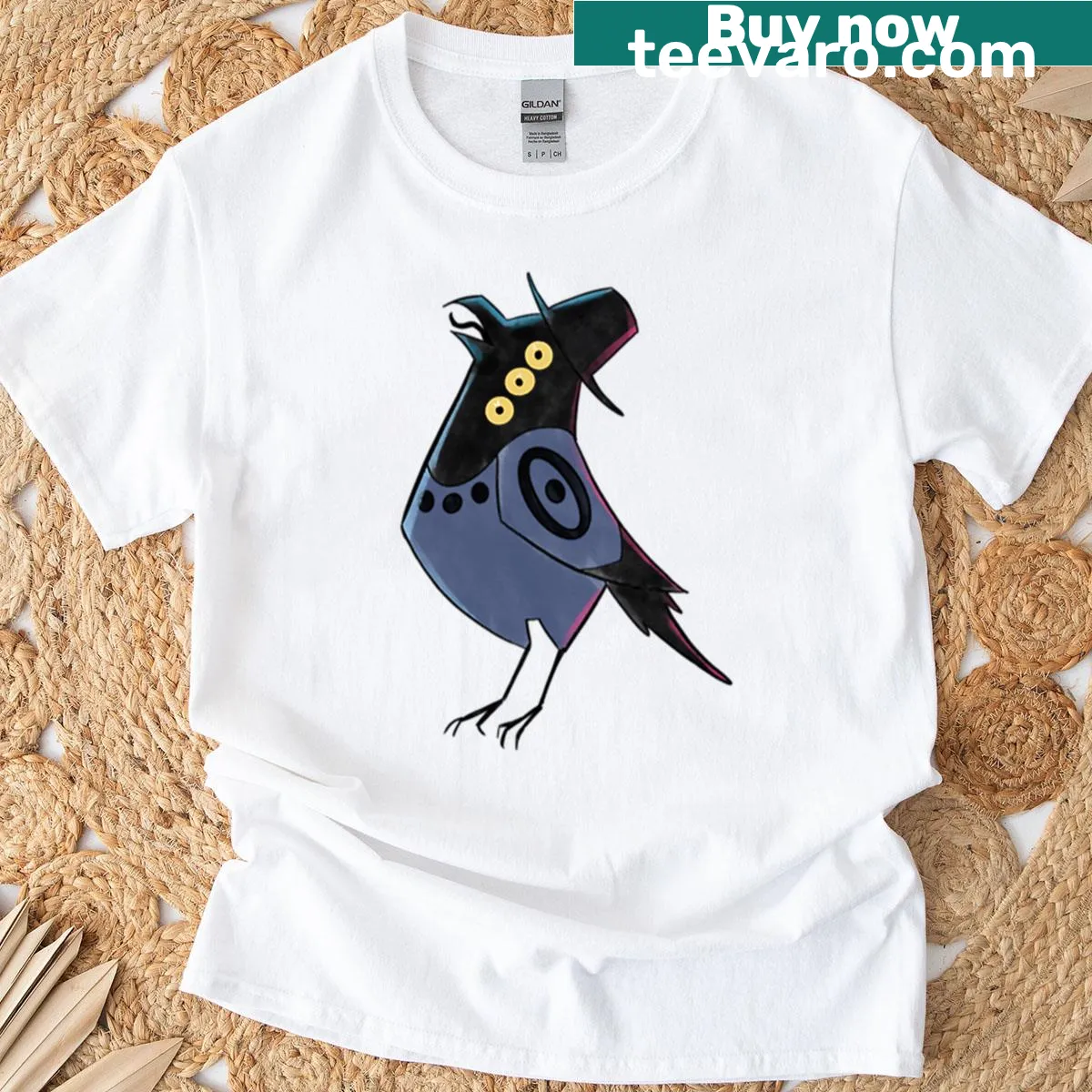 Minimalist silhouette of a bird wearing a hat on a T-shirt — on a men's t-shirt