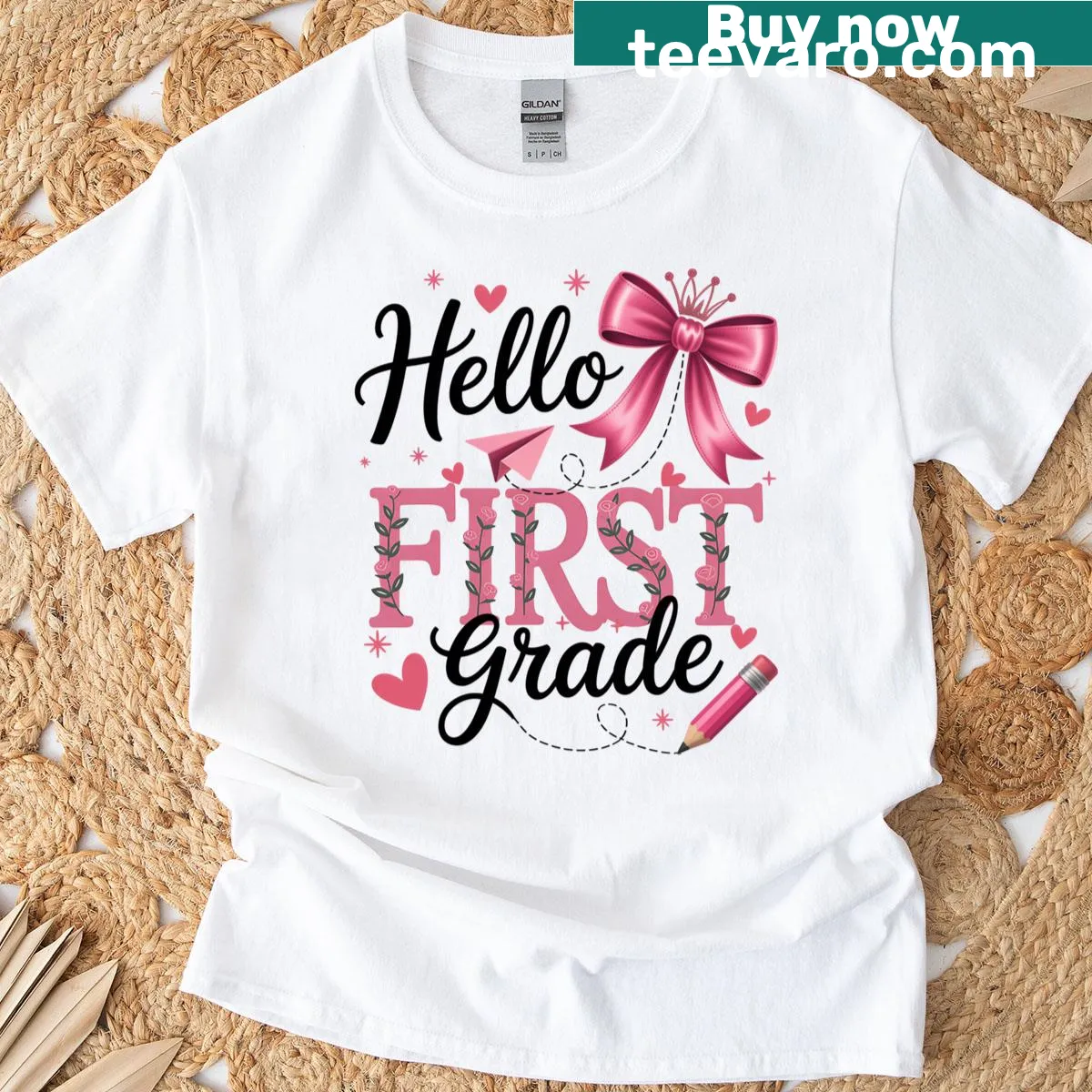 Teacher T-shirt with a welcoming message for first grade — on a men's t-shirt