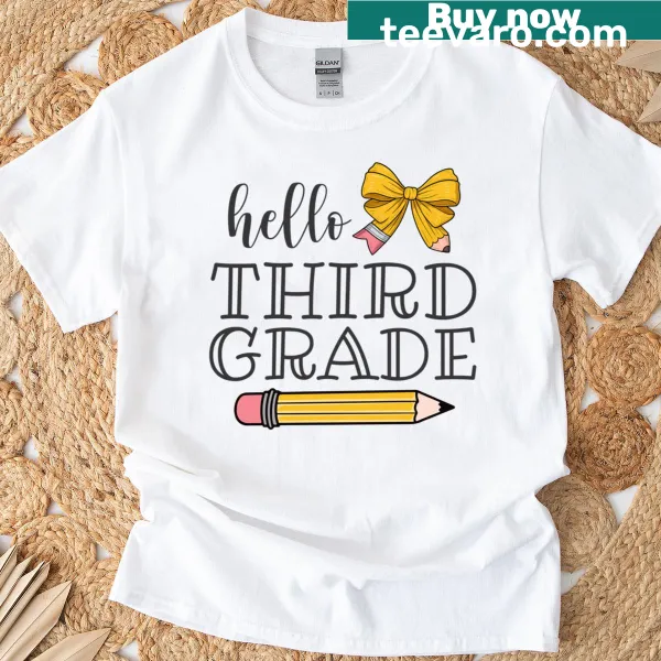 T-shirt for third grade teachers featuring a pencil and bow design