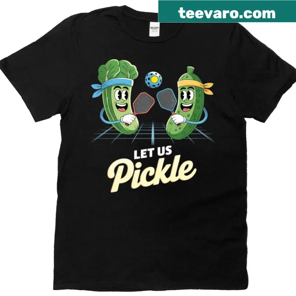 Funny T-shirt with cartoon pickleball players and lettuce design