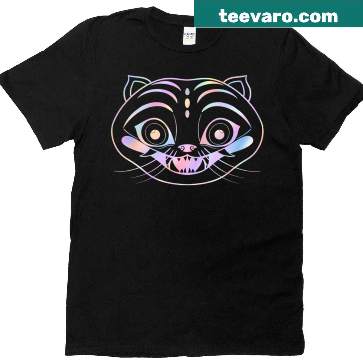 Holographic graphic T-shirt featuring a demon tiger and K-Pop elements — on a men's t-shirt