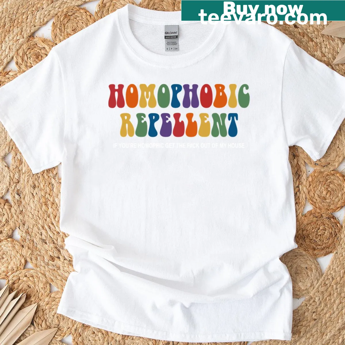 Bold text Homophobic Repellent t-shirt with clear message — on a men's t-shirt