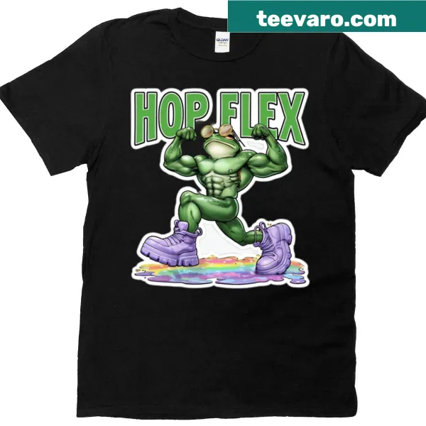 Muscle frog illustration on a t-shirt, promoting energy and fitness