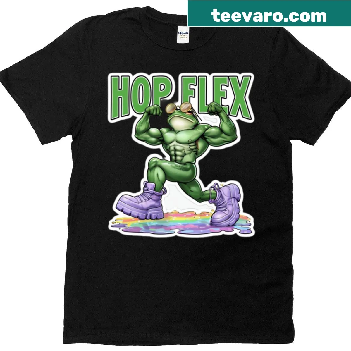 Muscle frog illustration on a t-shirt, promoting energy and fitness — on a men's t-shirt