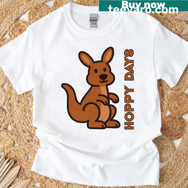 Cute cartoon kangaroo design on a playful t-shirt