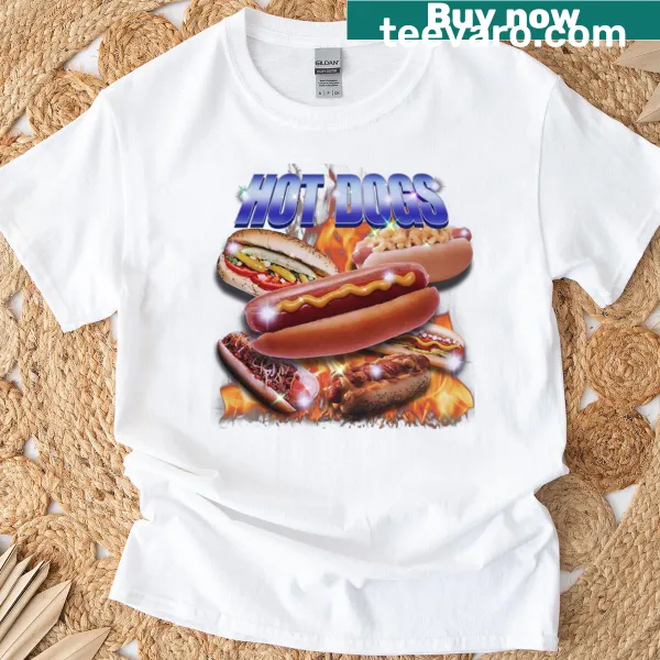 Oversized t-shirt featuring a whimsical hot dog graphic