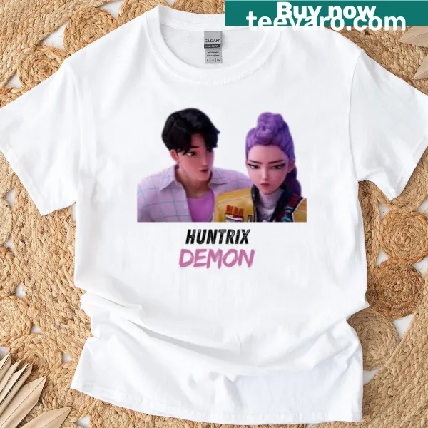 Unique artwork of a demon on the Huntrix t-shirt