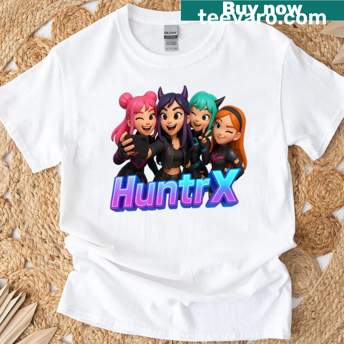 Fun t-shirt for Huntrix fans with playful typography — on a men's t-shirt
