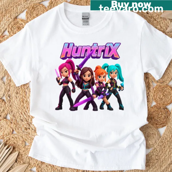 Bold typography T-shirt celebrating Huntrix fights