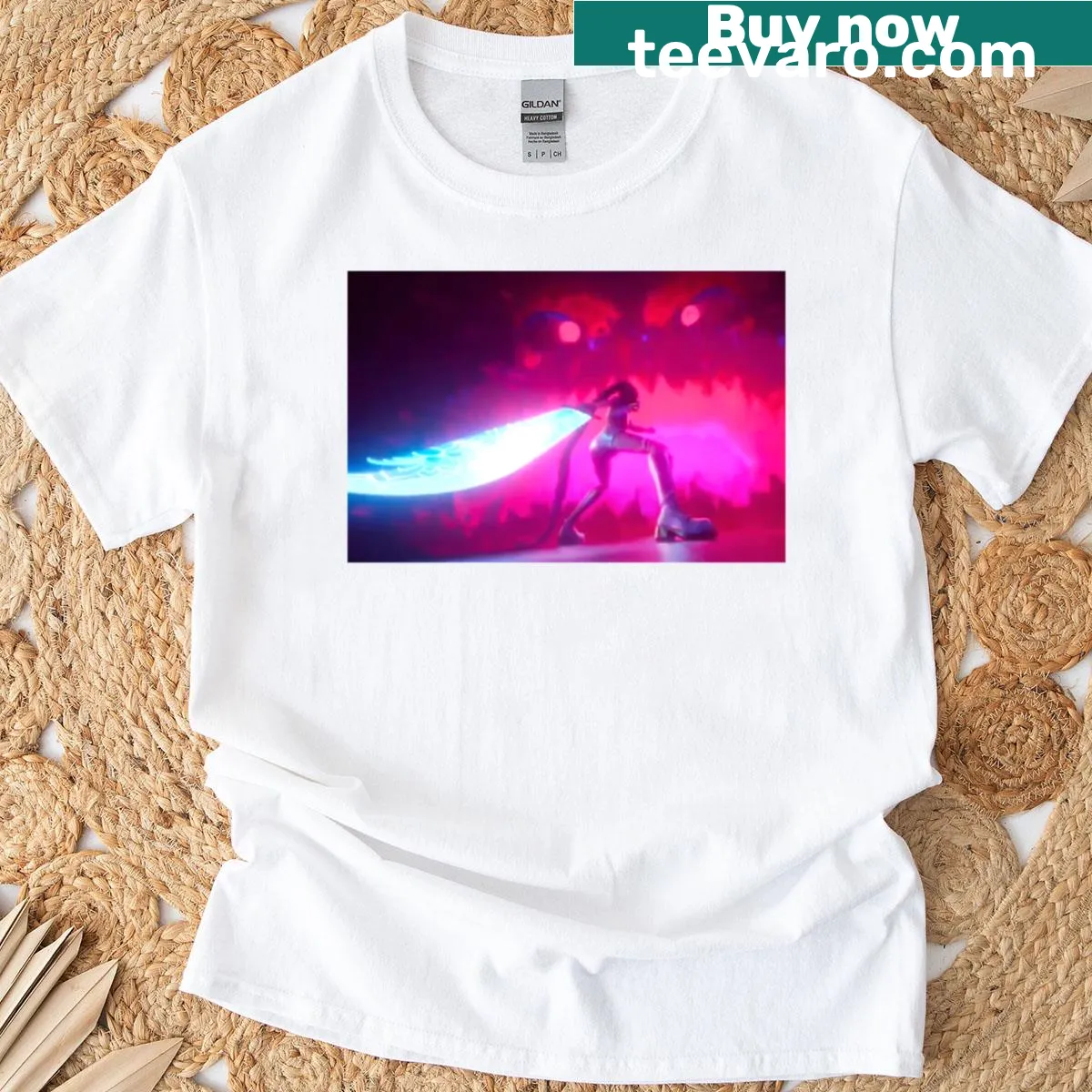 Oversized T-shirt commemorating the Huntrix finale with bold text — on a men's t-shirt