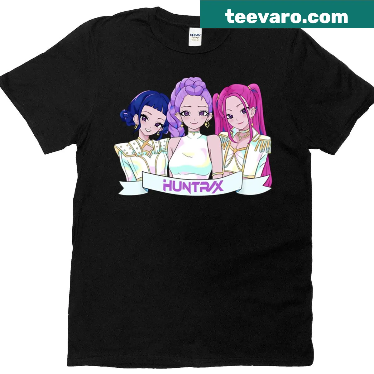 K-pop demon hunter graphic T-shirt with an adventurous character design — on a men's t-shirt