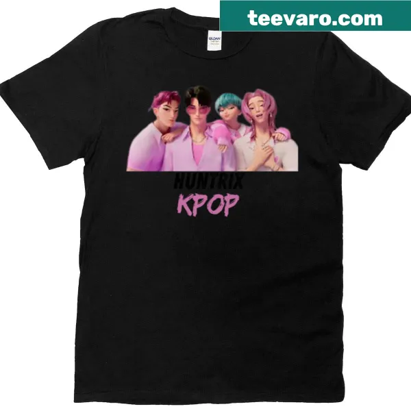 Illustrated Huntrix Kpop t-shirt with playful graphic design