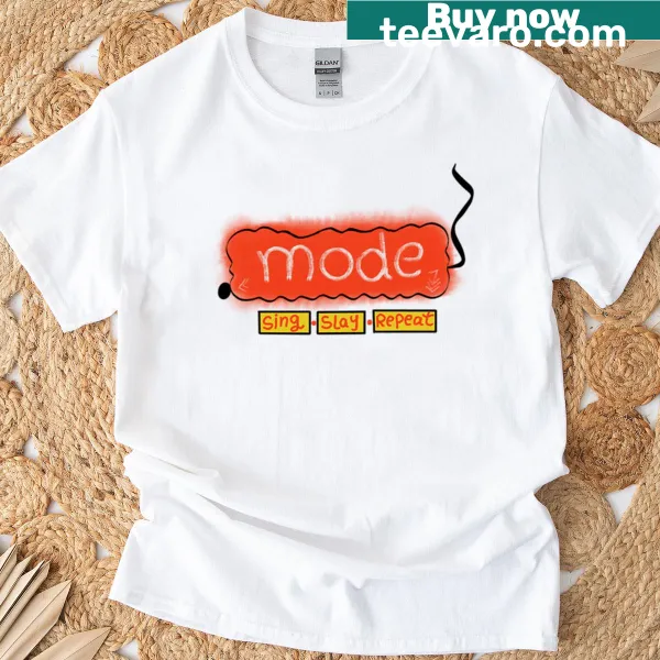 Aesthetic oversized T-shirt with 'Sing Slay Repeat' text design