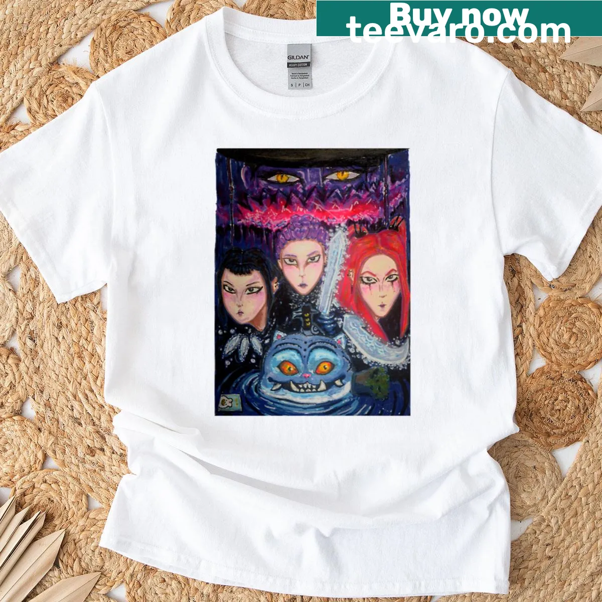 Huntrix Saja Boys t-shirt with a demon hunter theme — on a men's t-shirt