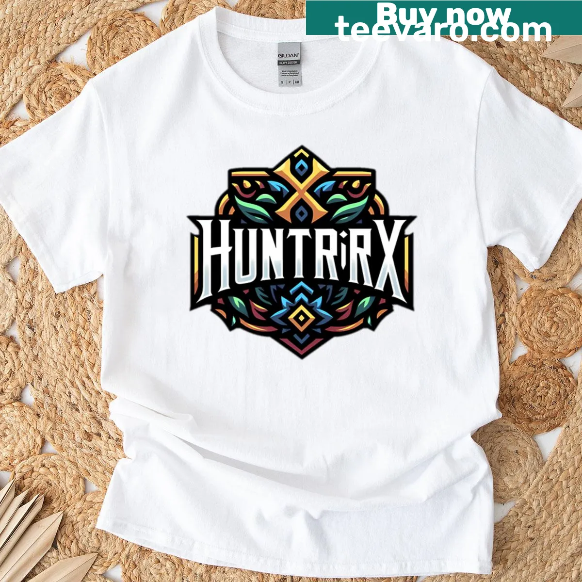 Huntrix Saja Boys t-shirt featuring a dynamic music theme — on a men's t-shirt