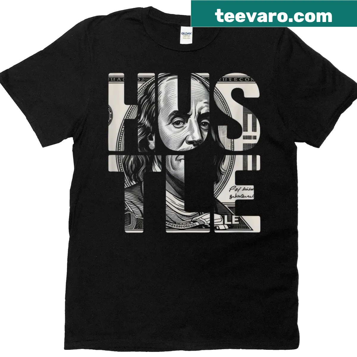 Vintage-style motivational T-shirt with bold typography about hustle and grind — on a men's t-shirt