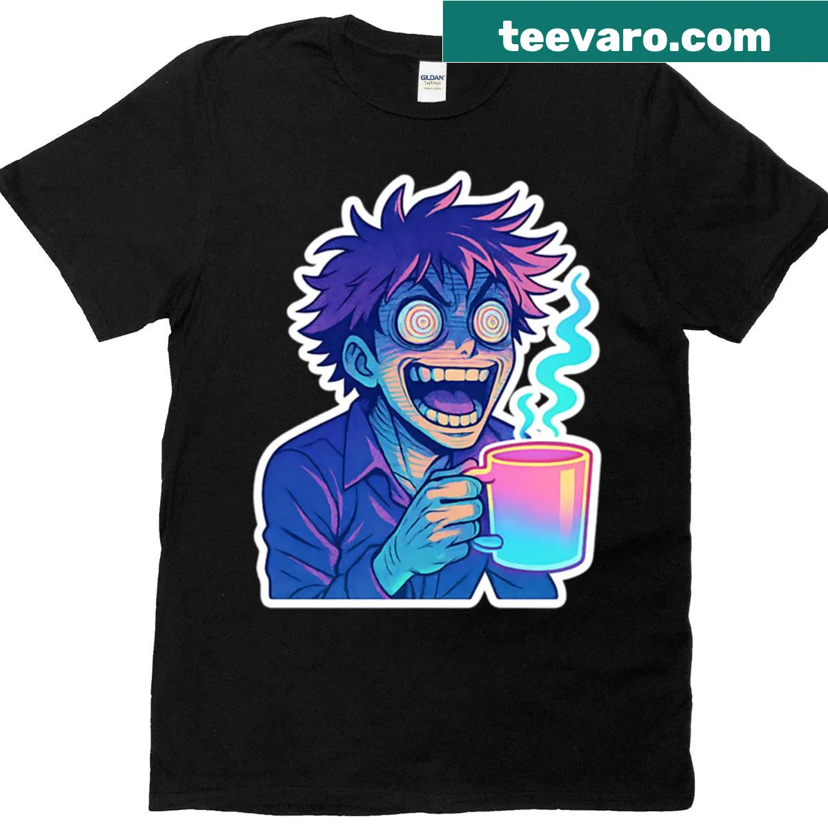 Playful T-shirt declaring 'Hyper Caffeinated' with bold text — on a men's t-shirt