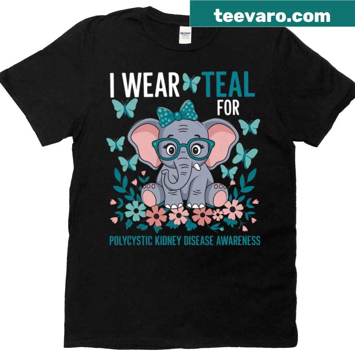 Teal PKD awareness t-shirt with supportive text — on a men's t-shirt
