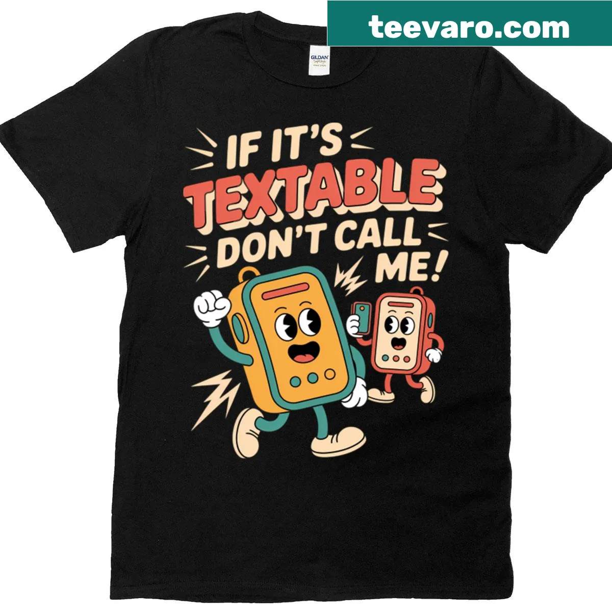 Witty introvert T-shirt with phone joke about texting over calling — on a men's t-shirt