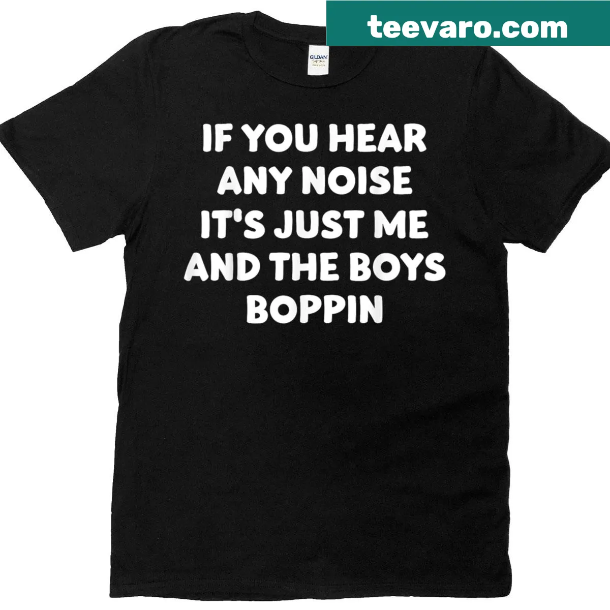 Fun T-shirt featuring a playful phrase about friends and noise — on a men's t-shirt