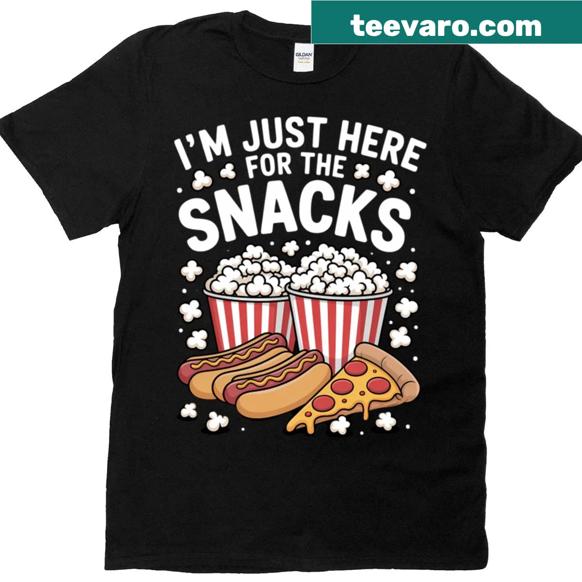 Funny t-shirt with the phrase 'I'm Just Here For The Snacks' — on a men's t-shirt