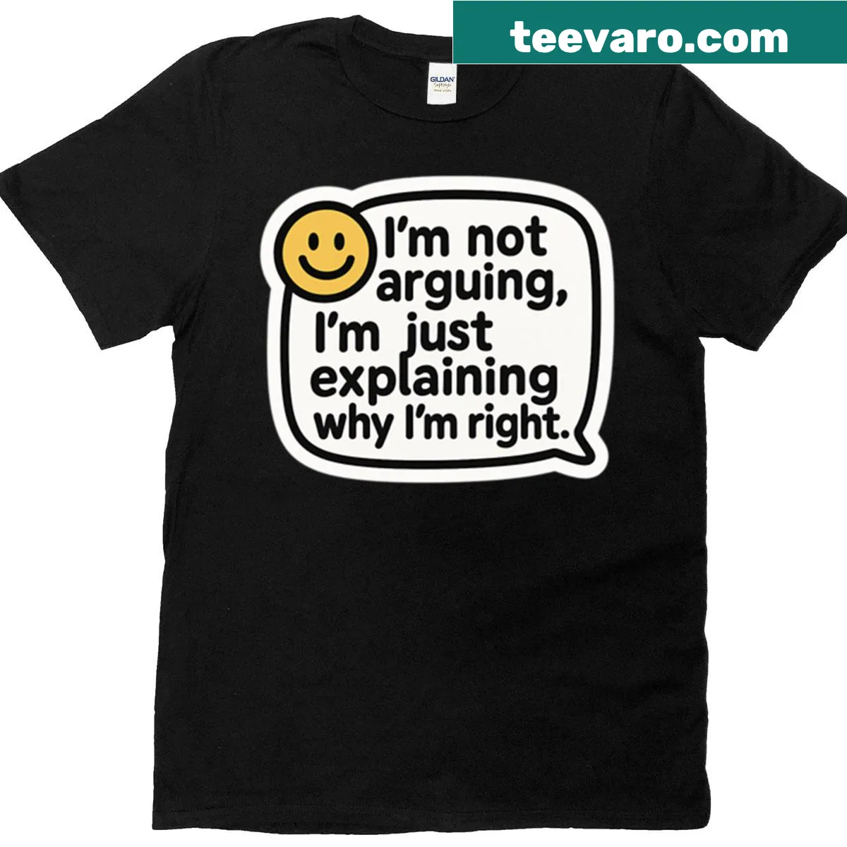 Funny t-shirt with sarcastic text and smiley face graphic — on a men's t-shirt
