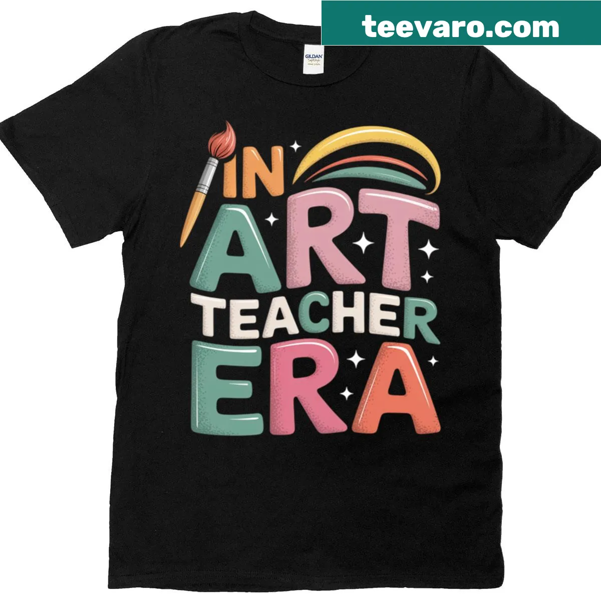 Art teacher T-shirt with back-to-school theme — on a men's t-shirt