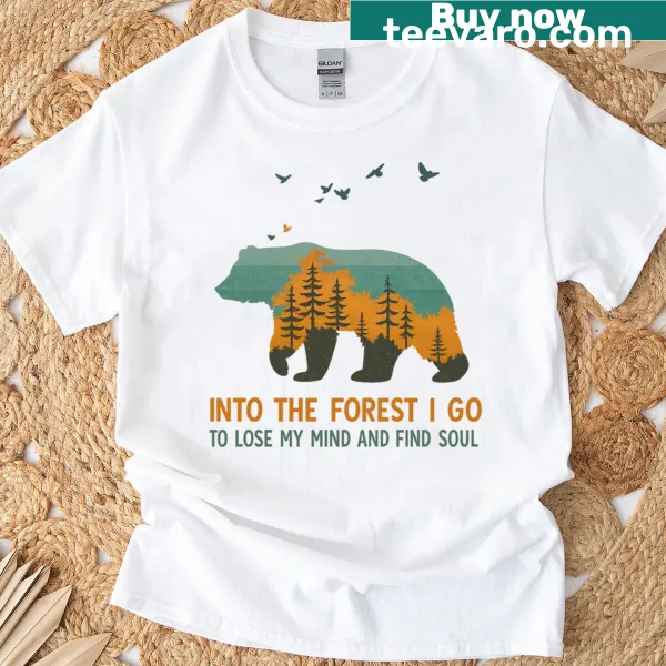 Bear graphic on a camping-themed nature T-shirt