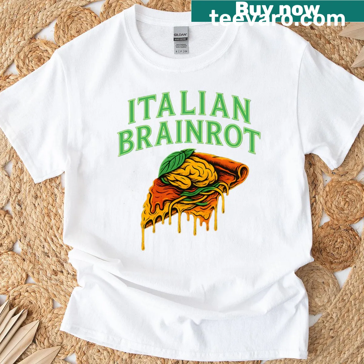 Funny T-shirt featuring a quirky food meme with 'Italian Brainrot.' — on a men's t-shirt