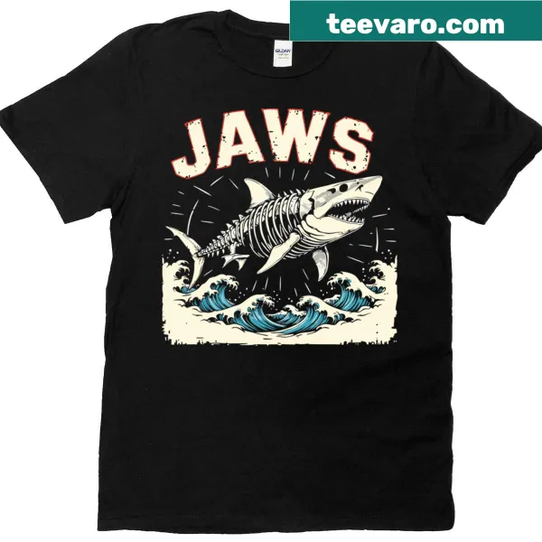 Retro shark graphic t-shirt inspired by classic film