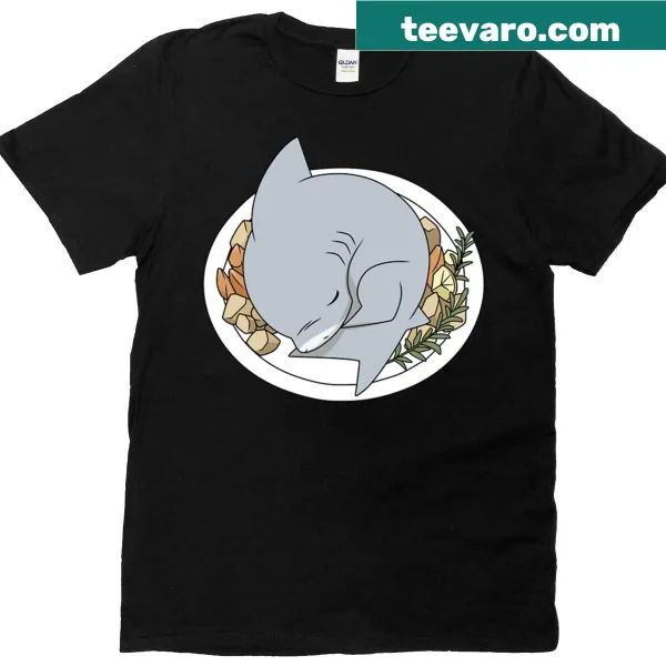 Sleepy dinner-themed oversized t-shirt with Jeff the Land Shark illustration