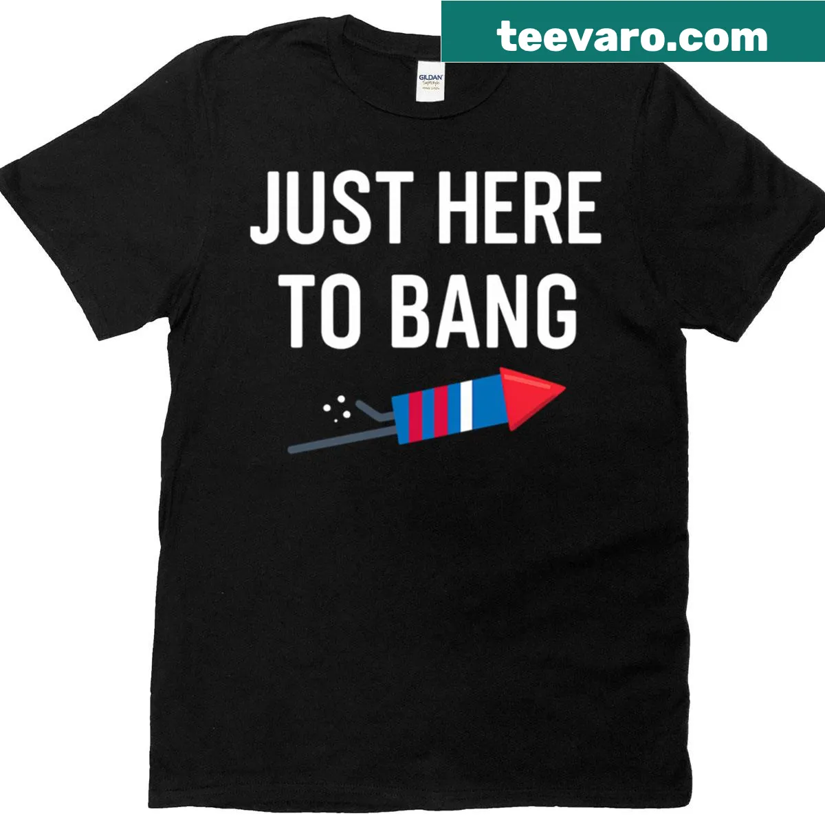 T-shirt with a firework rocket graphic for 4th of July — on a men's t-shirt