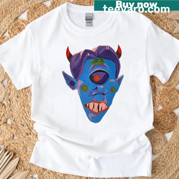 T-shirt featuring a demon flying in a blue airplane