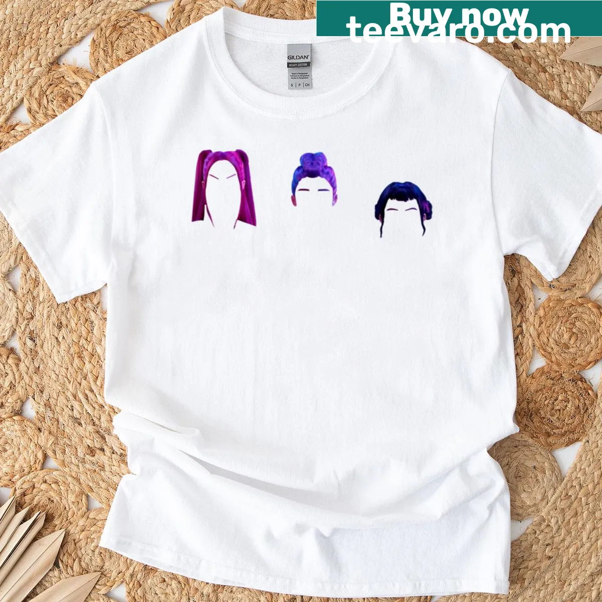 Fan art T-shirt featuring Huntrix from Kpop Demon Hunters — on a men's t-shirt