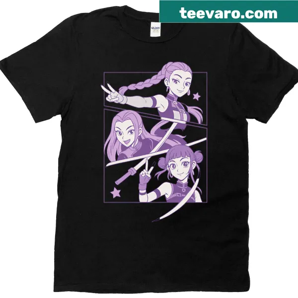 Illustrated Kpop Demon Hunters Huntrix T-shirt featuring a fantasy character