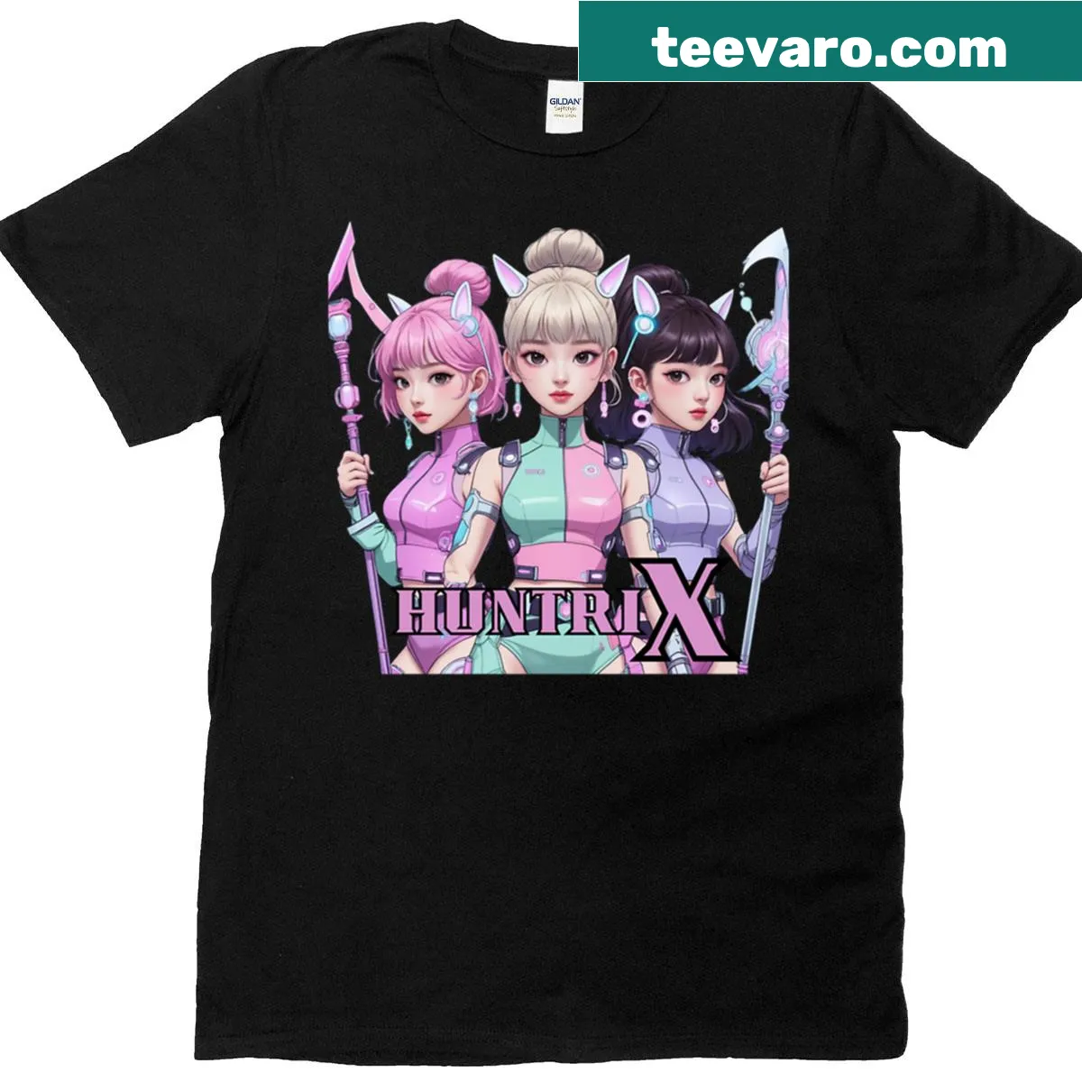 Oversized t-shirt featuring Kpop Demon Hunters character art — on a men's t-shirt