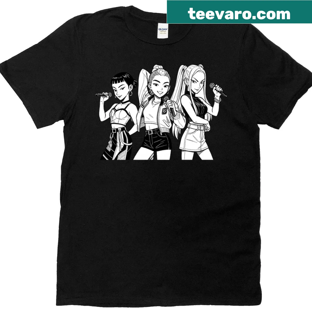 Graphic T-shirt inspired by Huntrix jackets in Kpop culture. — on a men's t-shirt