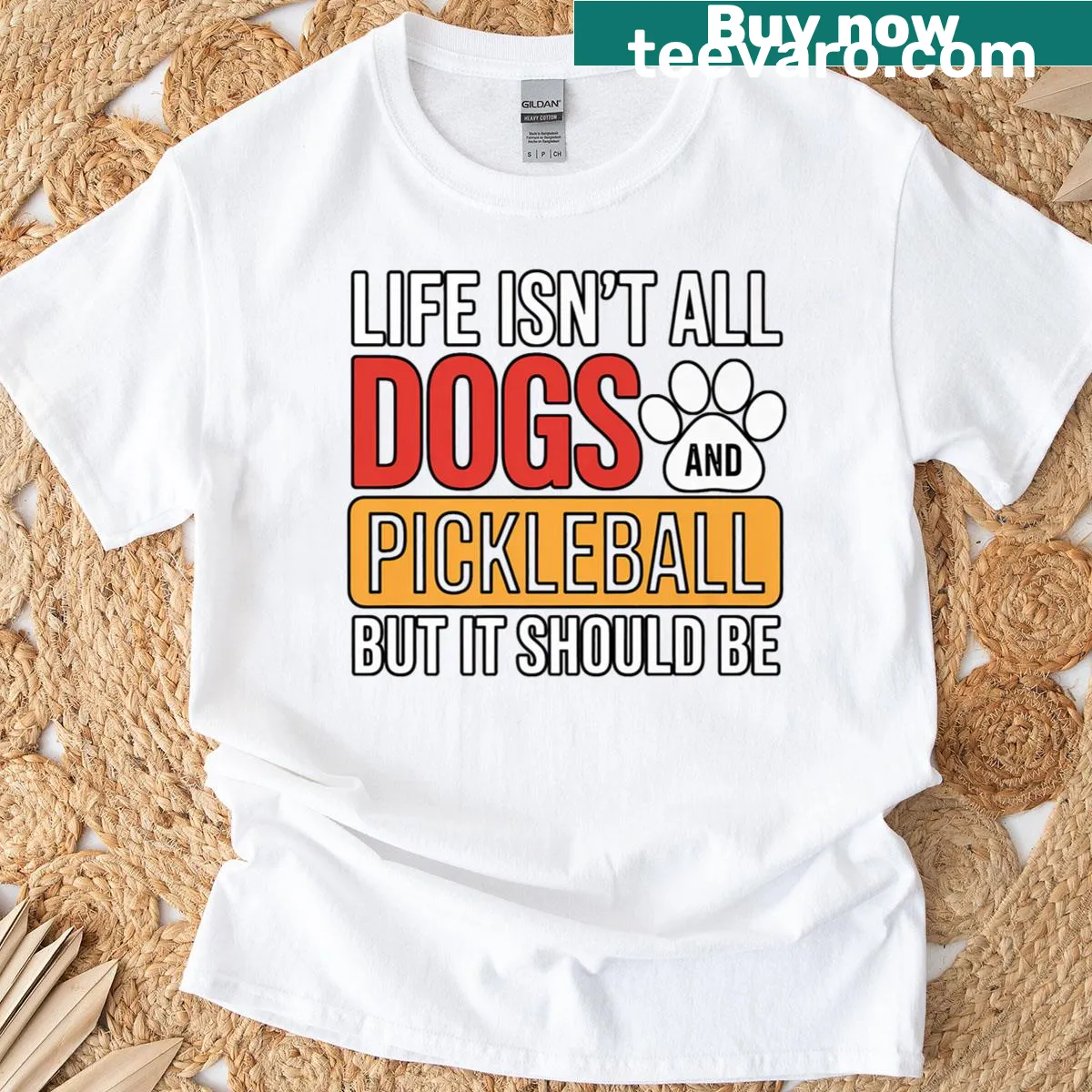 Funny retro T-shirt with a dog and pickleball themed graphic — on a men's t-shirt