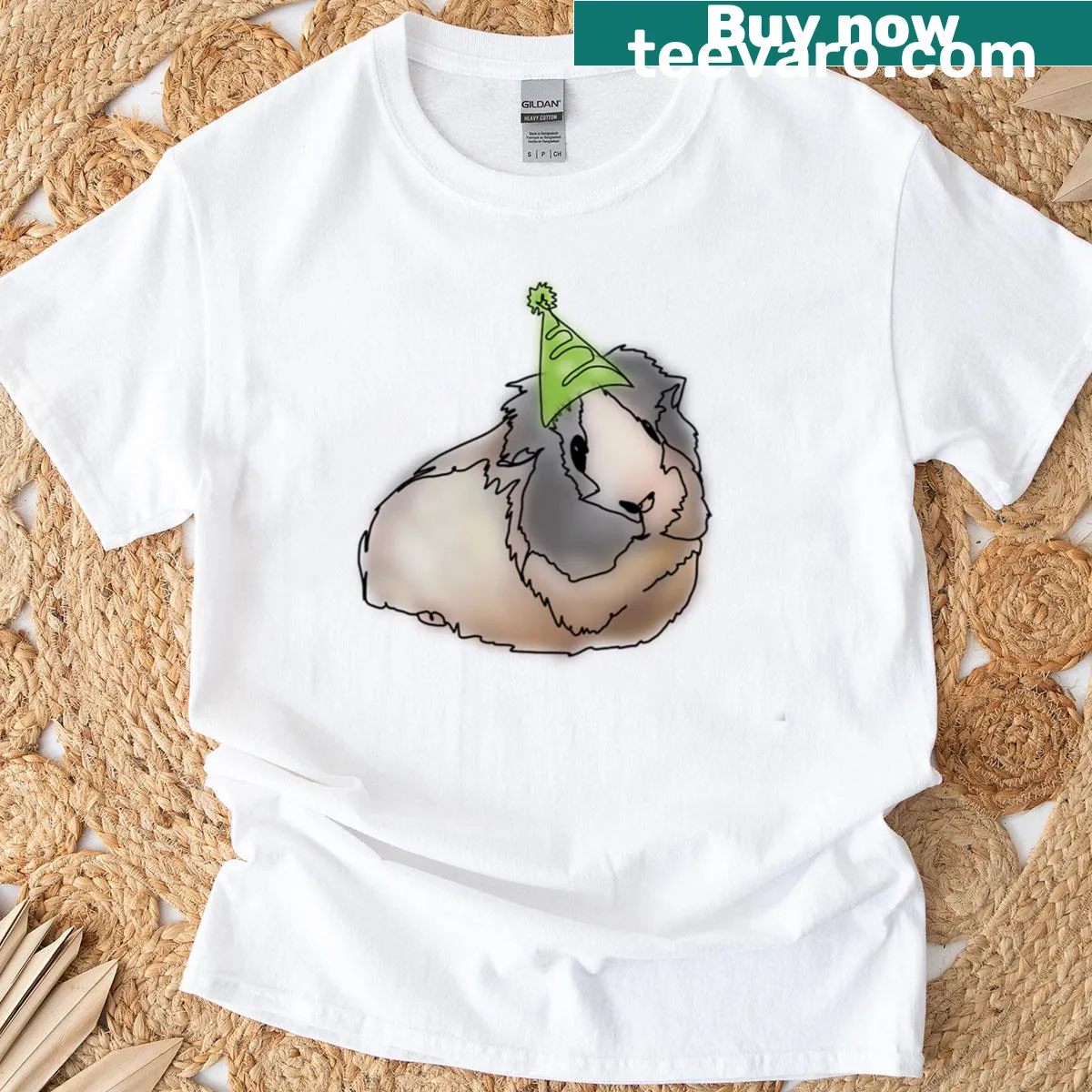 Cute guinea pig in a party hat illustration on a T-shirt — on a men's t-shirt