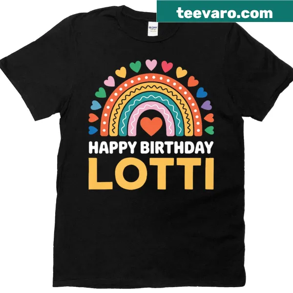 Cute birthday t-shirt with Lotti and rainbow design