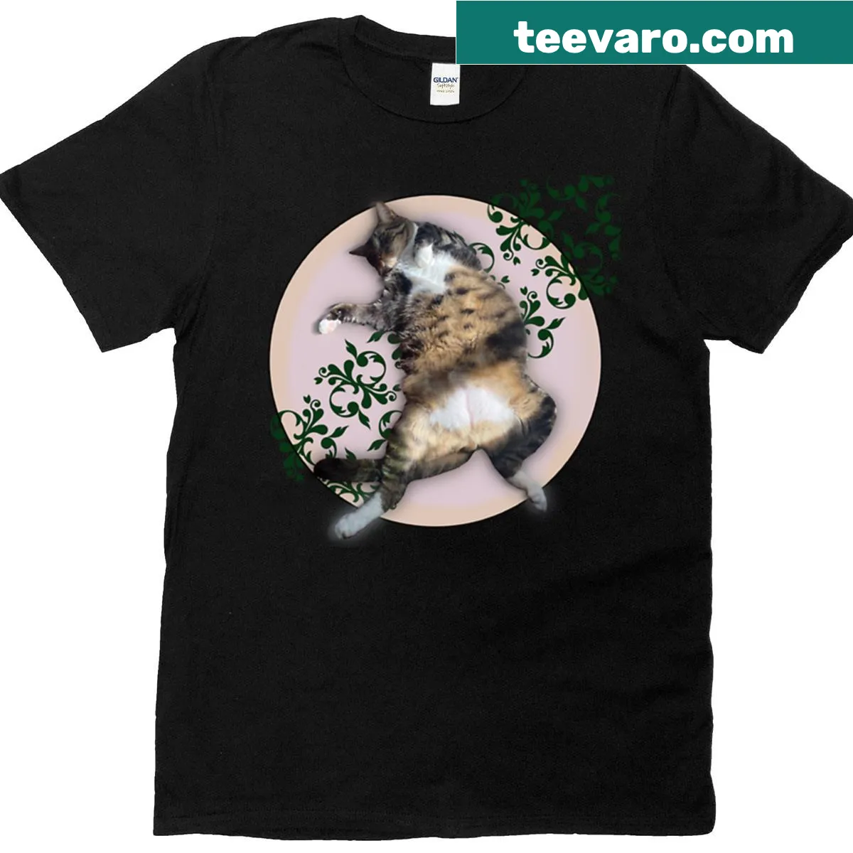 Oversized T-shirt featuring cartoon design of Meatball the fat cat — on a men's t-shirt