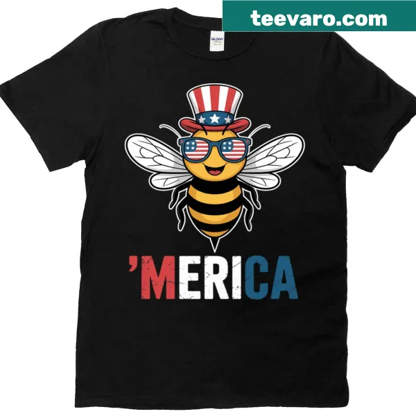 Patriotic T-shirt featuring bee design for Fourth of July