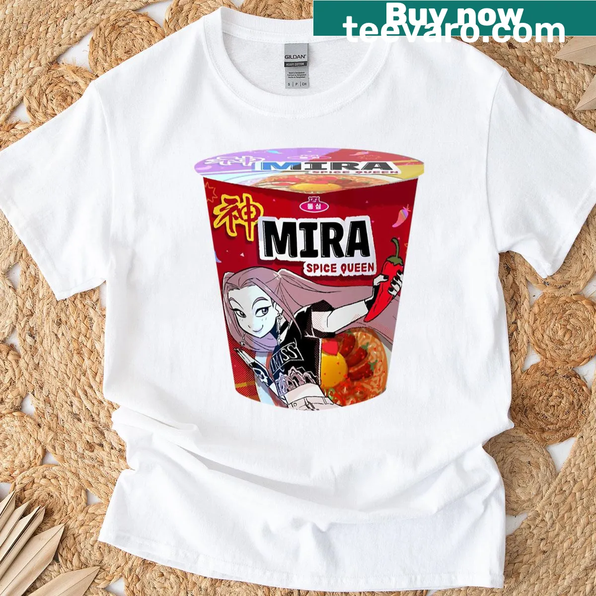 Oversized T-shirt featuring Mira, the Spice Queen from Huntrix — on a men's t-shirt