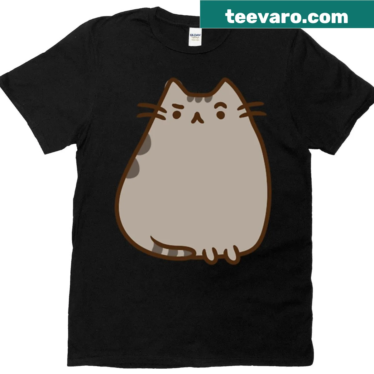 Oversized t-shirt featuring a moody Pusheen graphic. — on a men's t-shirt