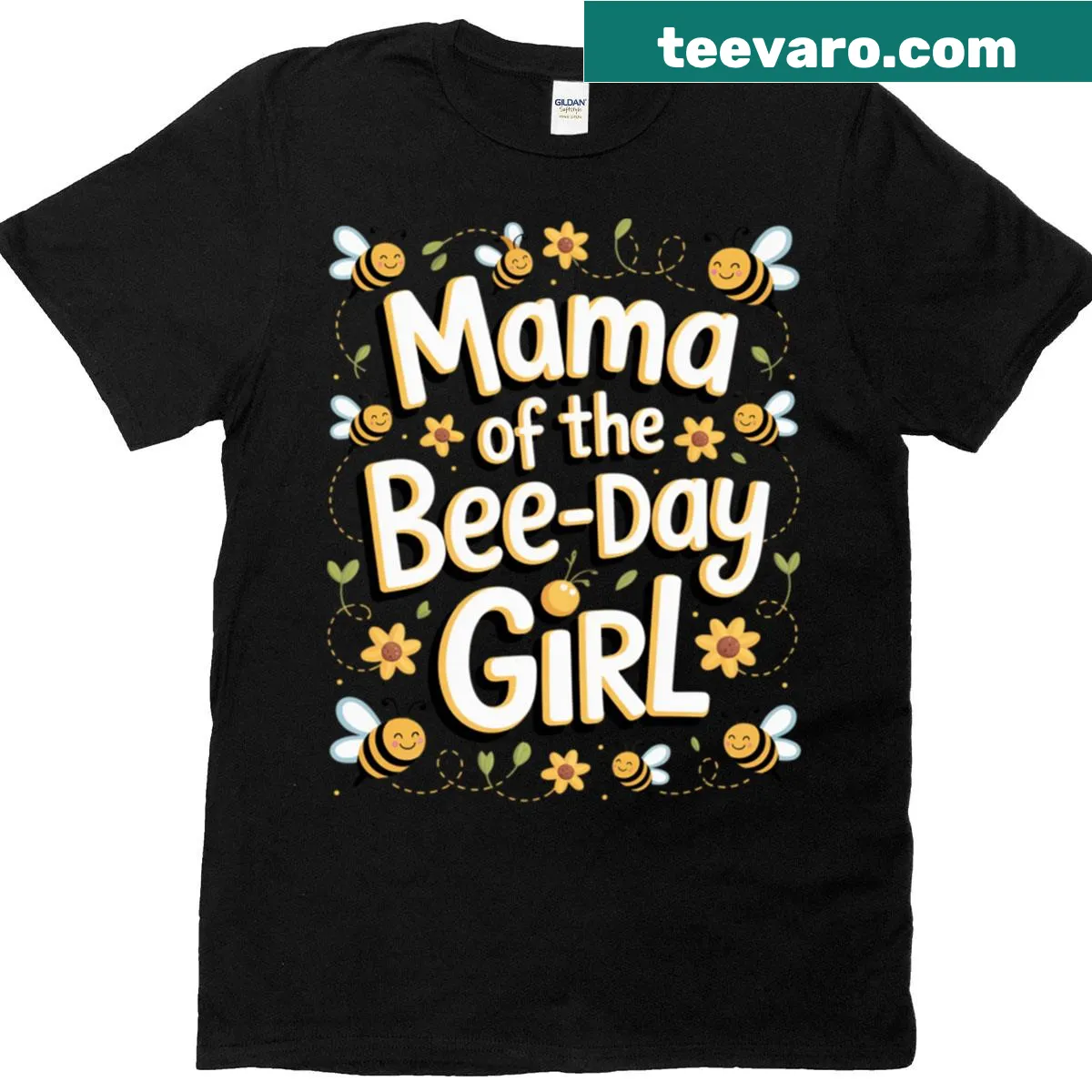 Birthday-themed t-shirt featuring cute bee graphics for moms. — on a men's t-shirt