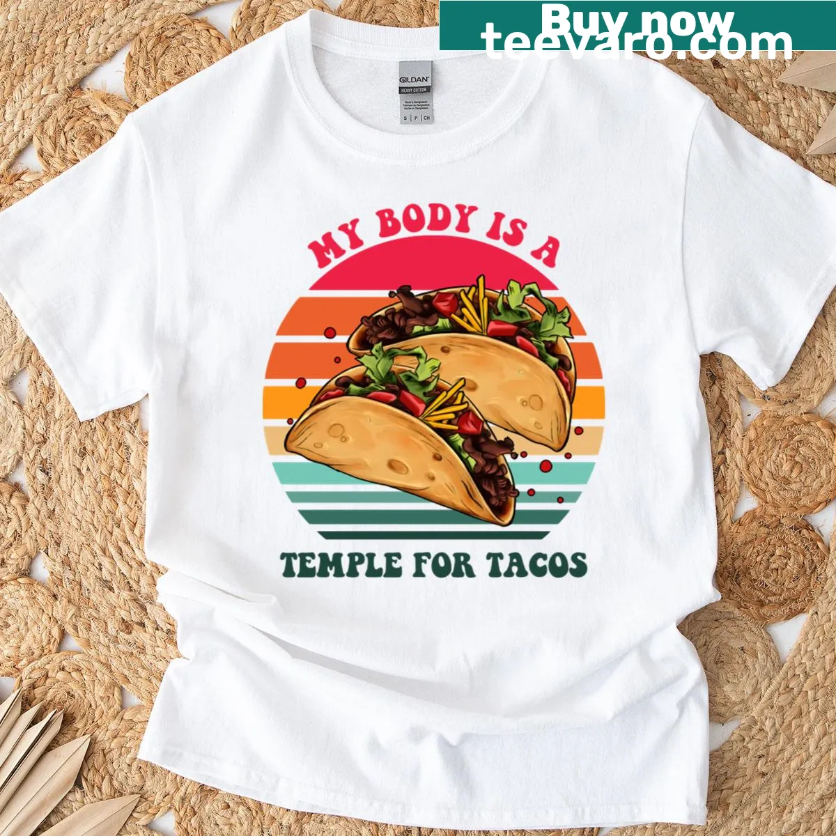 Funny T-shirt with 'My Body Is A Temple For Tacos' graphic — on a men's t-shirt