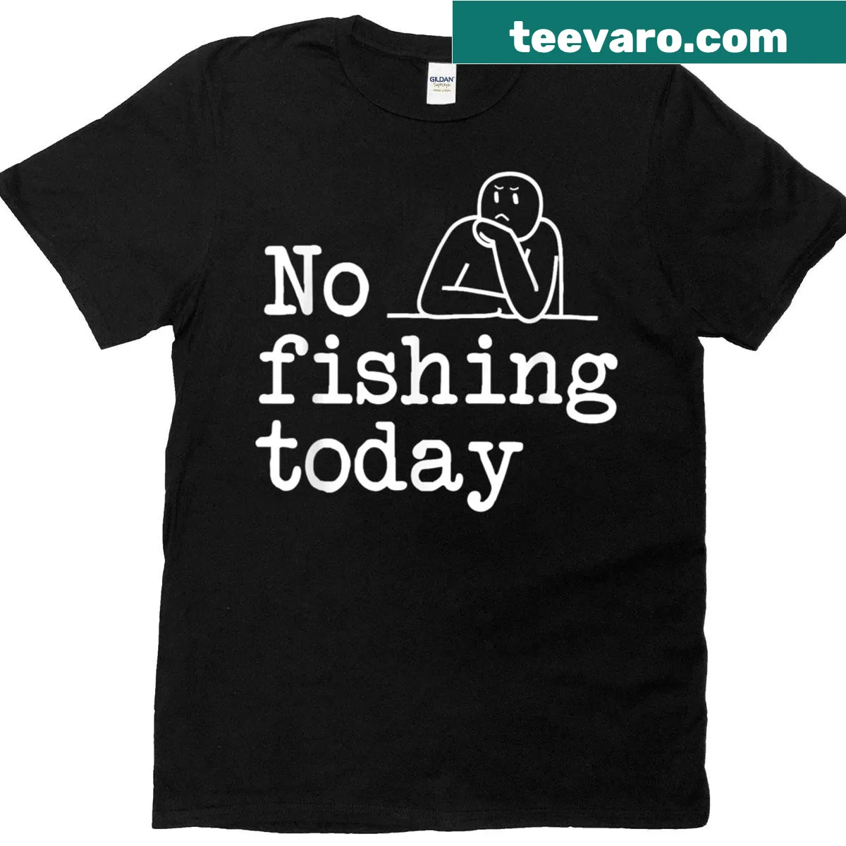 Funny design with sad stick men and 'No Fishing Today' text — on a men's t-shirt