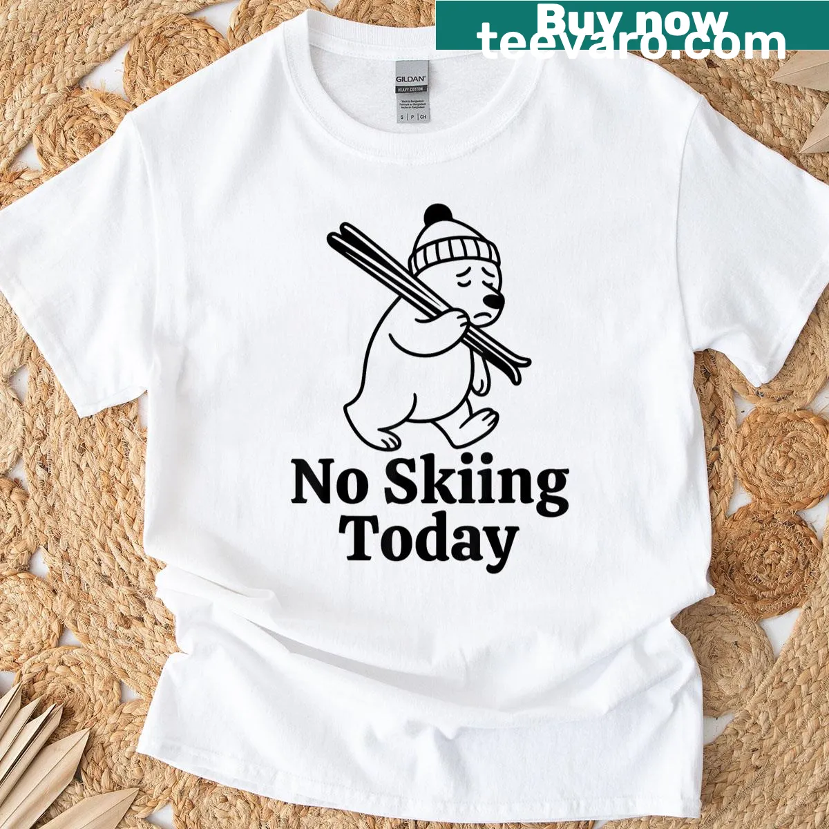 Funny t-shirt with a bear and skiing humor graphic — on a men's t-shirt